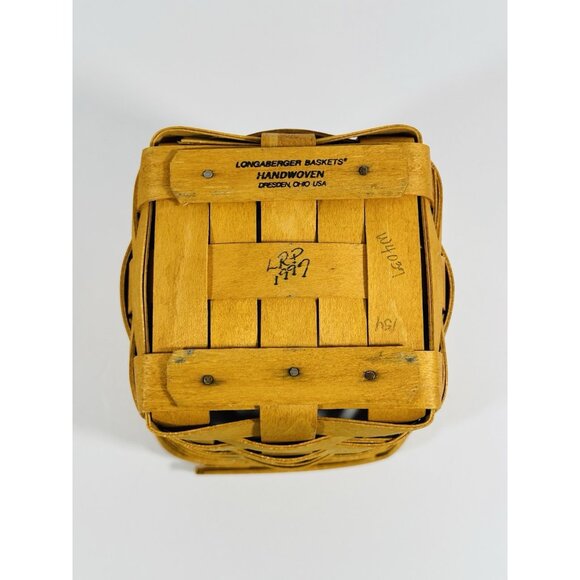 Longaberger 1997 Small Spoon Basket Brown With Woodcrafts Knob Lid 6” Vintage - Picture 9 of 10